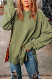 Dropped Shoulder Round Neck Long Sleeve Blouse - Flyclothing LLC