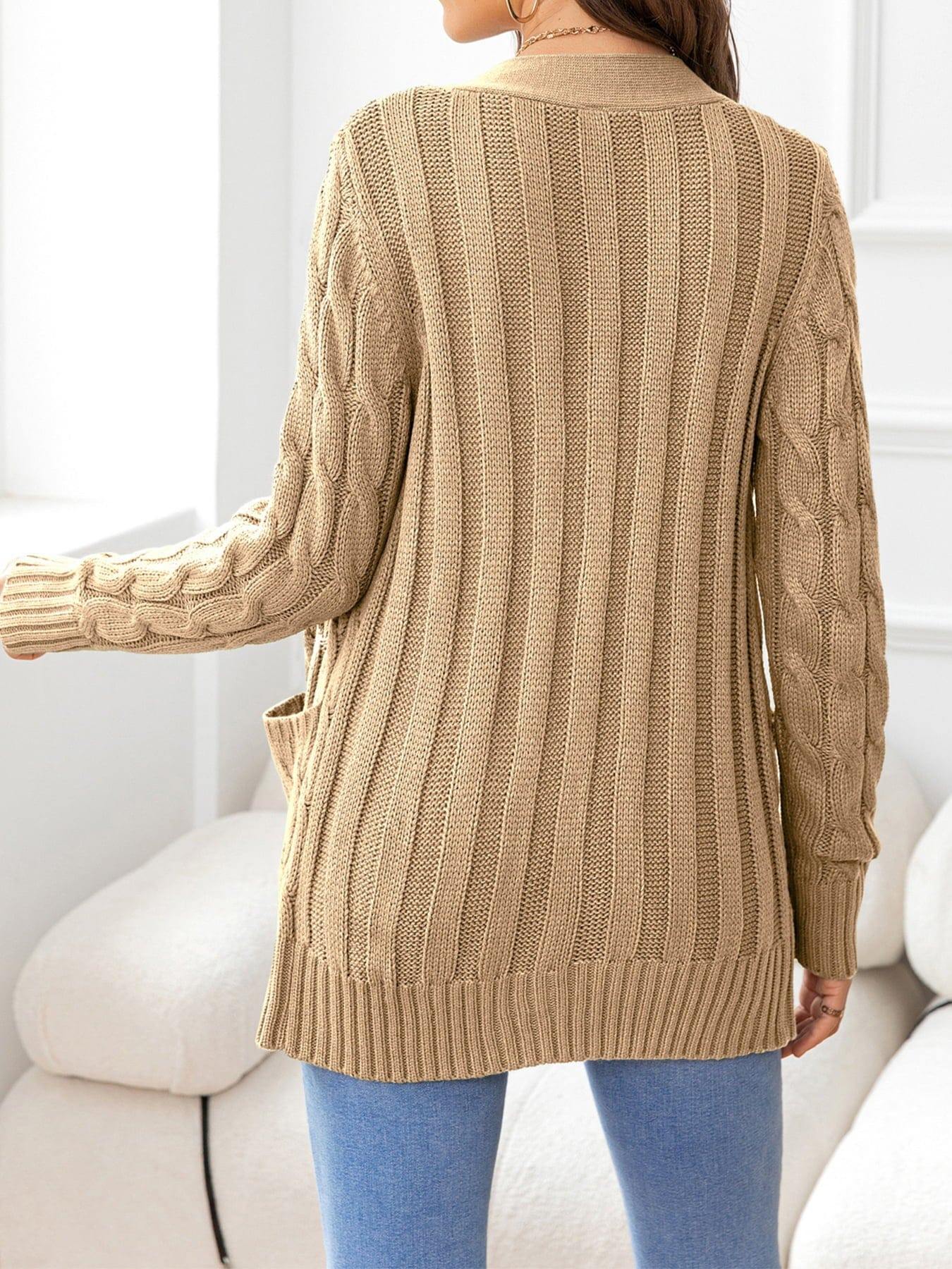 Button Down Cable-Knit Cardigan - Trendsi