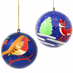 Handpainted Fox & Bird Ornaments, Set of 2 - Flyclothing LLC