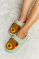 Melody Teddy Bear Print Plush Slide Slippers - Flyclothing LLC