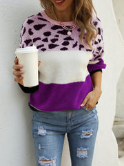 Color Block Round Neck Sweater - Trendsi