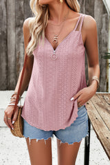 Eyelet V-Neck Double Strap Cami - Flyclothing LLC