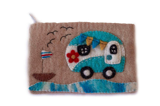 Hand Crafted Felt: Camper Van Pouch - Flyclothing LLC