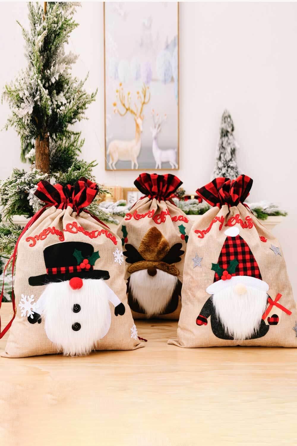 3-Pack Christmas Graphic Drawstring Gift Bags - Flyclothing LLC