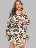 Full Size Floral Long Sleeve Mini Dress - Flyclothing LLC