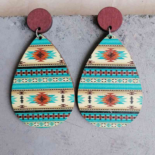 Geometric Wood Teardrop Earrings - Flyclothing LLC