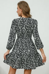 Printed Plunge Neck Flounce Sleeve Mini Dress - Flyclothing LLC