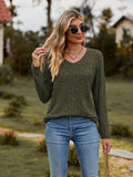 Ribbed V-Neck Long Sleeve Tee - Flyclothing LLC