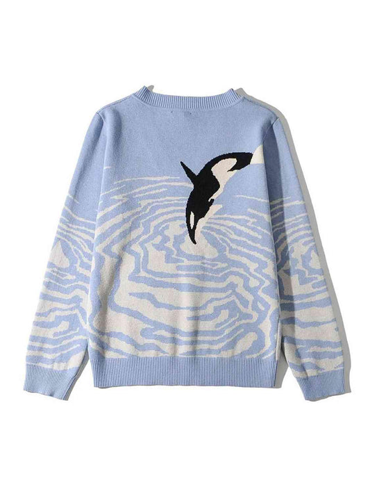 Printed V-Neck Long Sleeve Sweater - Flyclothing LLC