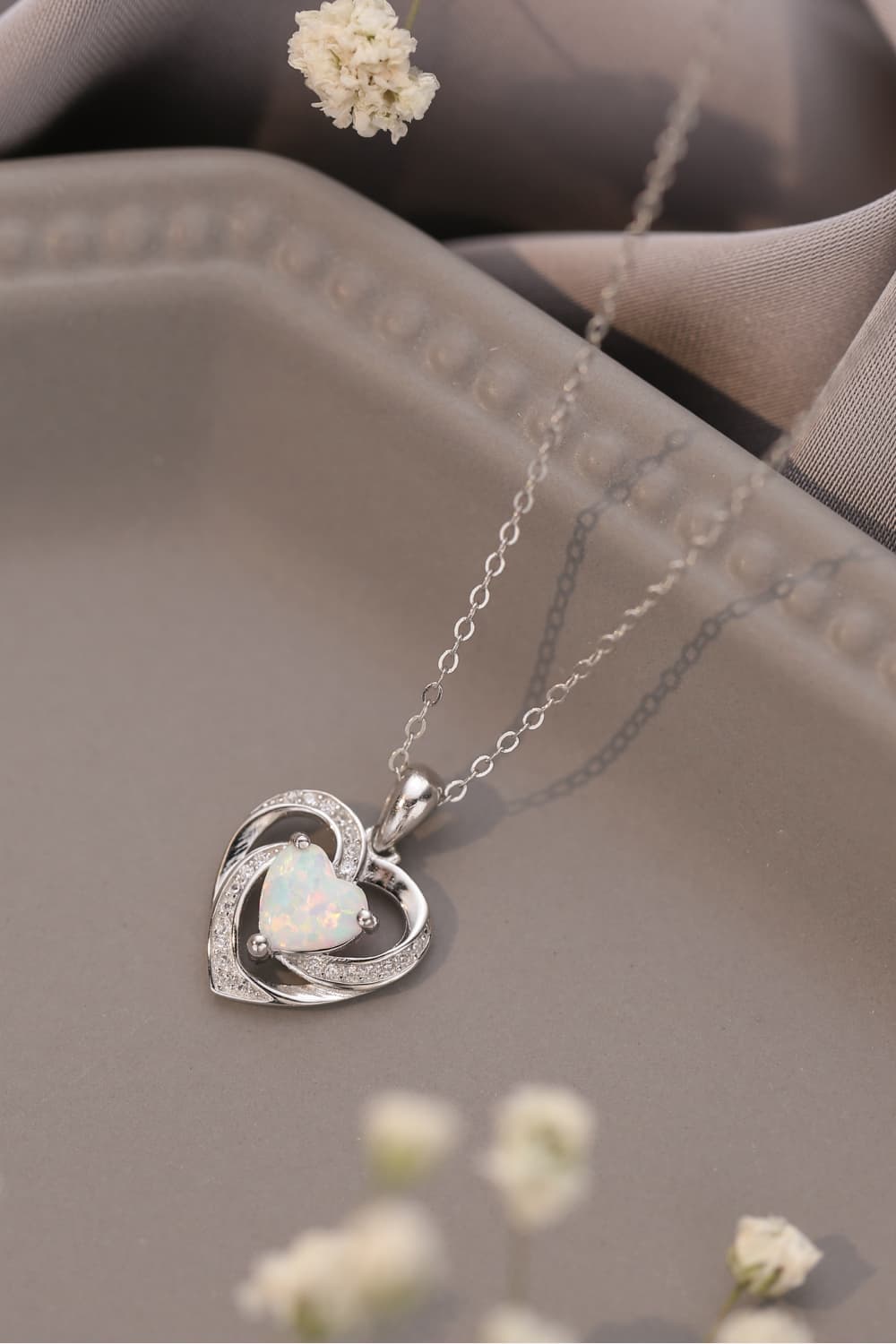 Opal Heart Pendant Necklace - Flyclothing LLC