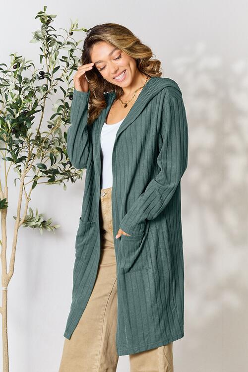 Basic Bae Full Size Ribbed Open Front Long Sleeve Cardigan - Flyclothing LLC