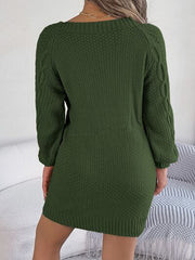 Cable-Knit Round Neck Sweater Dress - Flyclothing LLC