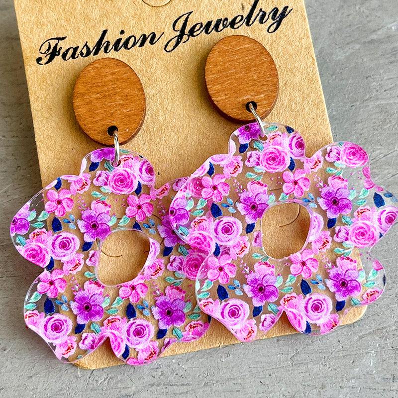 Flower Shape Acrylic Dangle Earrings - Flyclothing LLC