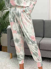 Tie-Dye Round Neck Top and Drawstring Pants Lounge Set - Flyclothing LLC