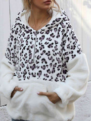 Leopard Half-Zip Dropped Shoulder Hoodie - Flyclothing LLC