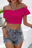 Off-Shoulder Ruffled Cropped Top - Trendsi