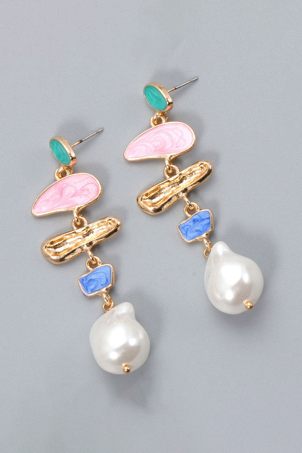 Abnormal Shpae Zinc Alloy Synthetic Pearl Dangle Earrings - Flyclothing LLC