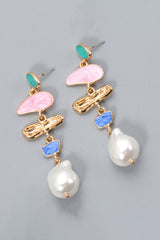 Abnormal Shpae Zinc Alloy Synthetic Pearl Dangle Earrings - Flyclothing LLC