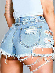 Distressed Raw Hem Denim Shorts with Pockets - Flyclothing LLC