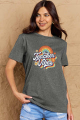 Simply Love Full Size TEACHER VIBES Graphic Cotton T-Shirt - Flyclothing LLC