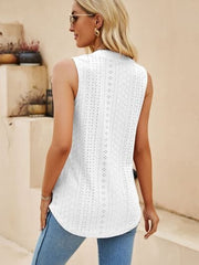 Eyelet Notched Tank - Trendsi