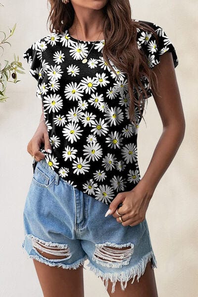 Printed Round Neck Short Sleeve T-Shirt - Trendsi