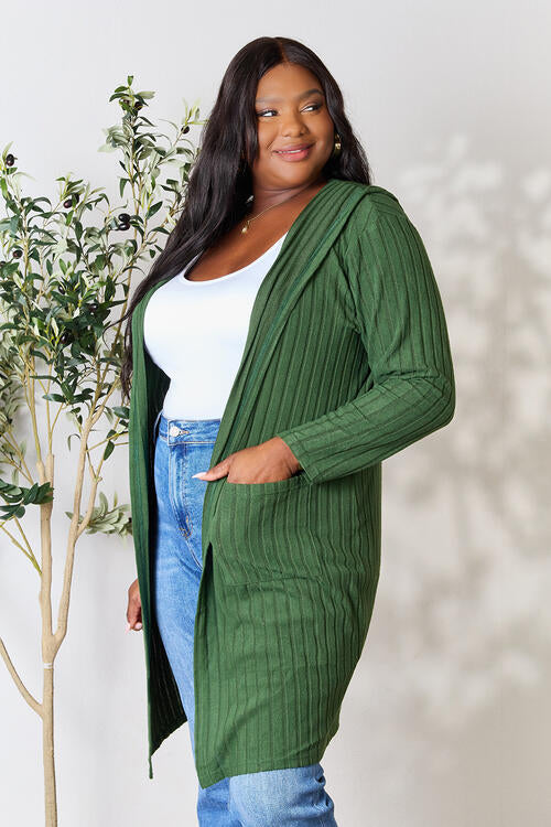 Basic Bae Full Size Ribbed Open Front Long Sleeve Cardigan - Flyclothing LLC