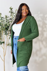 Basic Bae Full Size Ribbed Open Front Long Sleeve Cardigan - Flyclothing LLC