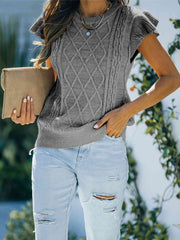 Round Neck Cap Sleeve Sweater - Flyclothing LLC