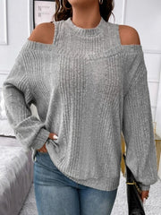 Round Neck Cold Shoulder Sweater - Flyclothing LLC