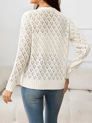 Openwork V-Neck Buttoned Knit Top - Flyclothing LLC