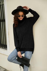 Heathered Slit High-Low Long Sleeve Top - Trendsi