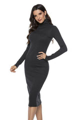 Ribbed Turtleneck Long Sleeve Dress - Flyclothing LLC