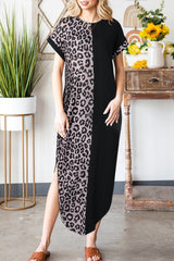 Leopard Color Block Split Dress - Flyclothing LLC