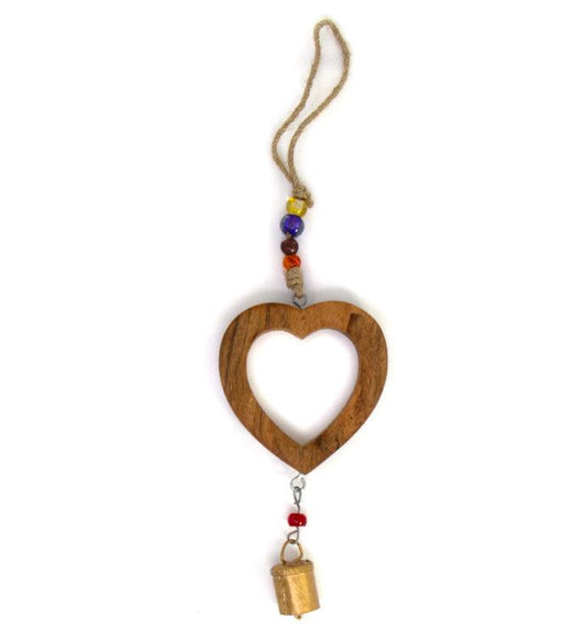 Handcrafted Wood Heart Chime with Recycled Iron Bell - Asha Handicrafts