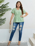 Star V-Neck Puff Sleeve Peplum Top - Flyclothing LLC