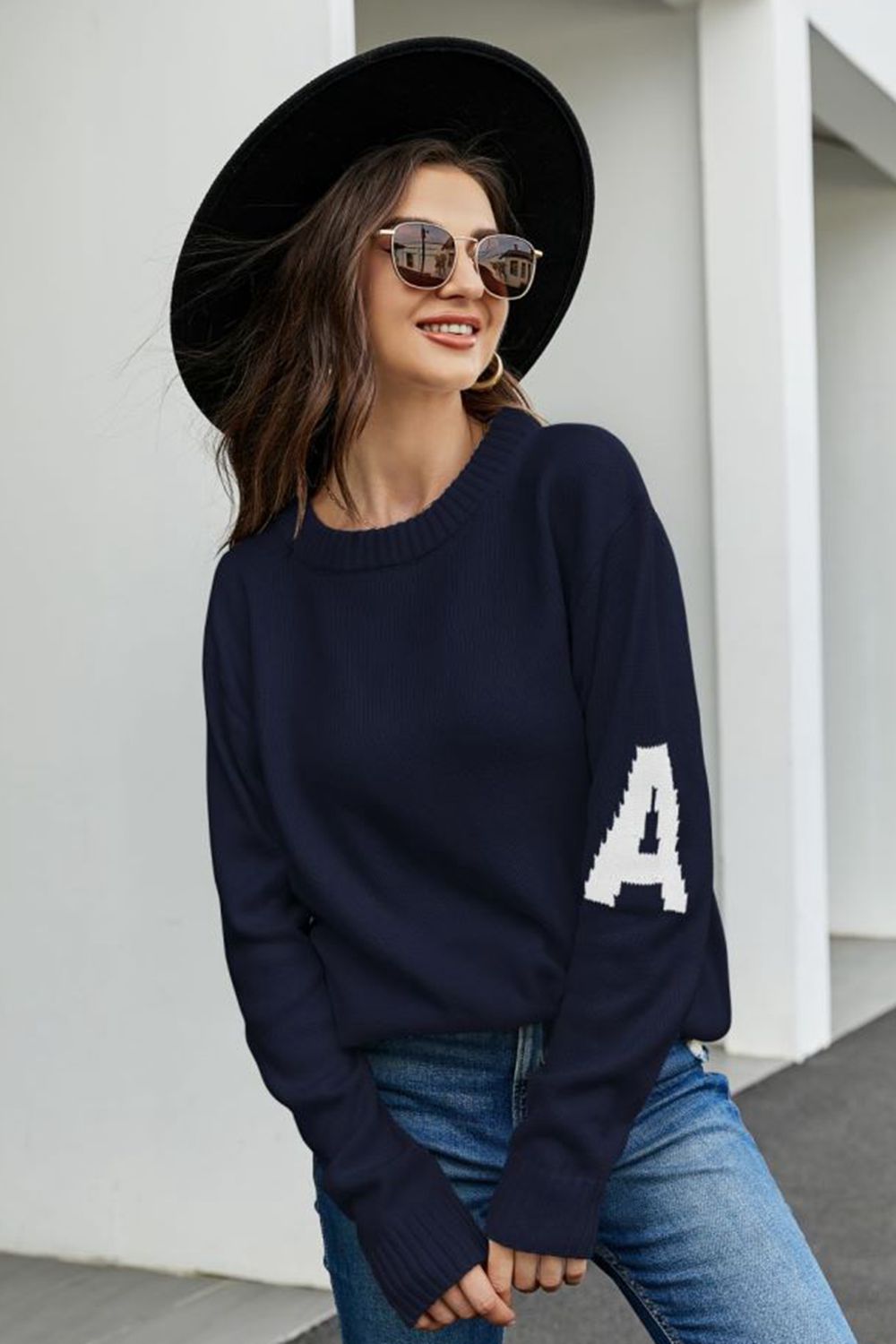 Round Neck Dropped Shoulder Sweater - Flyclothing LLC