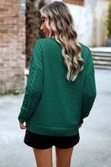 Cable-Knit Round Neck Drop Shoulder Sweater - Flyclothing LLC