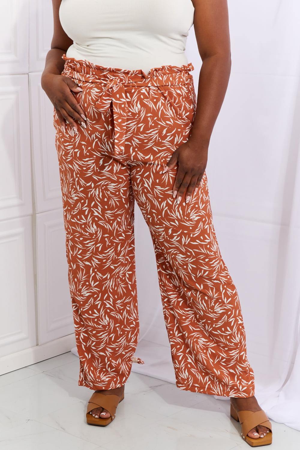 Heimish Right Angle Full Size Geometric Printed Pants in Red Orange - Flyclothing LLC