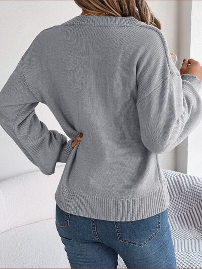 Cable-Knit Buttoned V-Neck Sweater - Flyclothing LLC