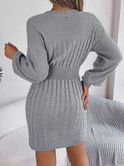 Cable-Knit Cutout Round Neck Slit Sweater - Flyclothing LLC