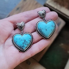 Artificial Turquoise Alloy Heart Dangle Earrings - Flyclothing LLC