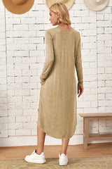 Pocketed Round Neck Long Sleeve Tee Dress - Flyclothing LLC