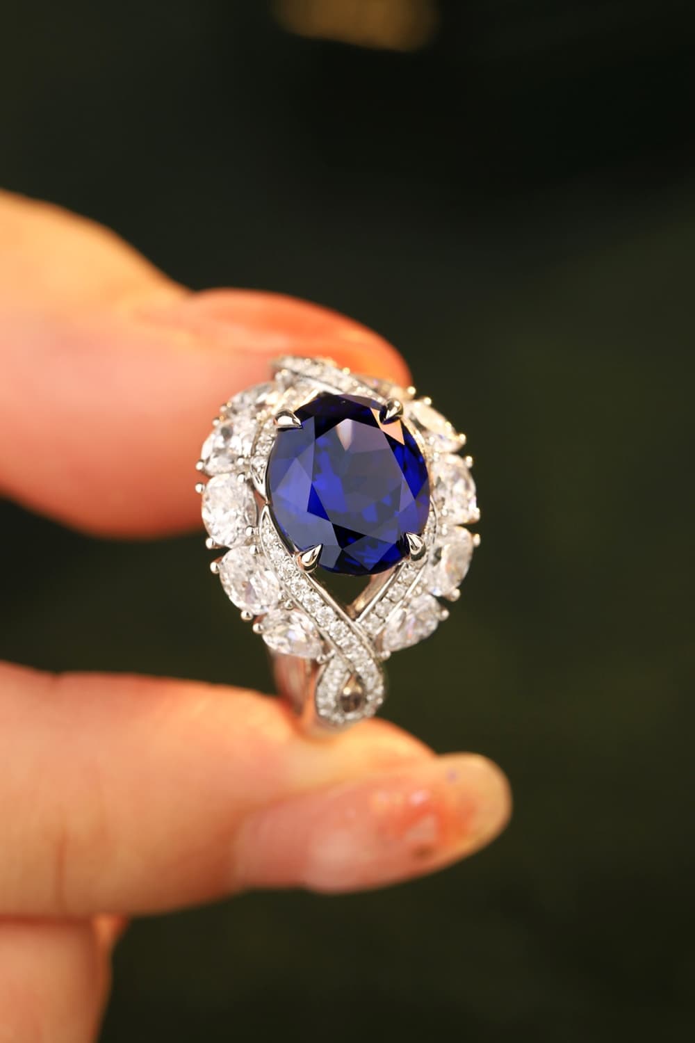 Platinum-Plated Lab-Grown Sapphire Ring - Flyclothing LLC