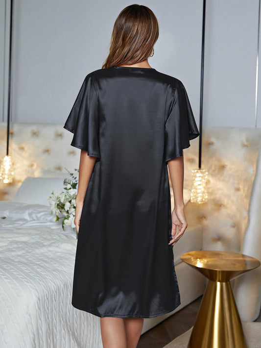 V-Neck Flutter Sleeve Night Dress - Flyclothing LLC