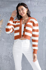 Striped Button Up Cropped Cardigan - Flyclothing LLC