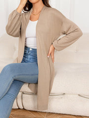 Dropped Shoulder Open Front Longline Cardigan - Flyclothing LLC