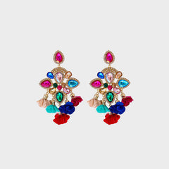 Flower Shape Rhinestone Alloy Dangle Earrings - Flyclothing LLC