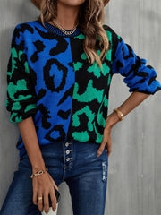 Round Neck Contrast Color Dropped Shoulder Sweater - Trendsi