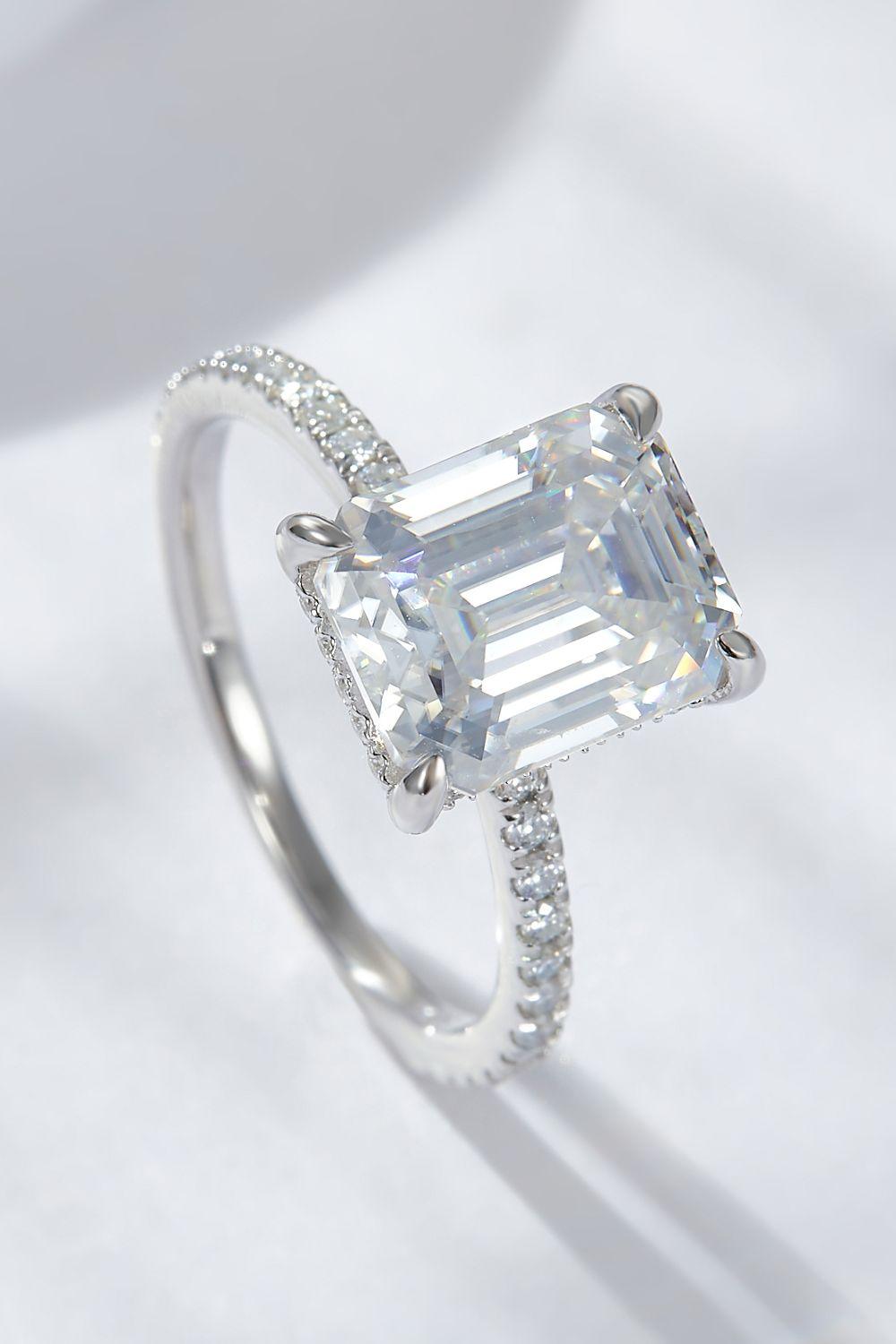 Emerald Cut 4 Carat Moissanite Side Stone Ring - Flyclothing LLC